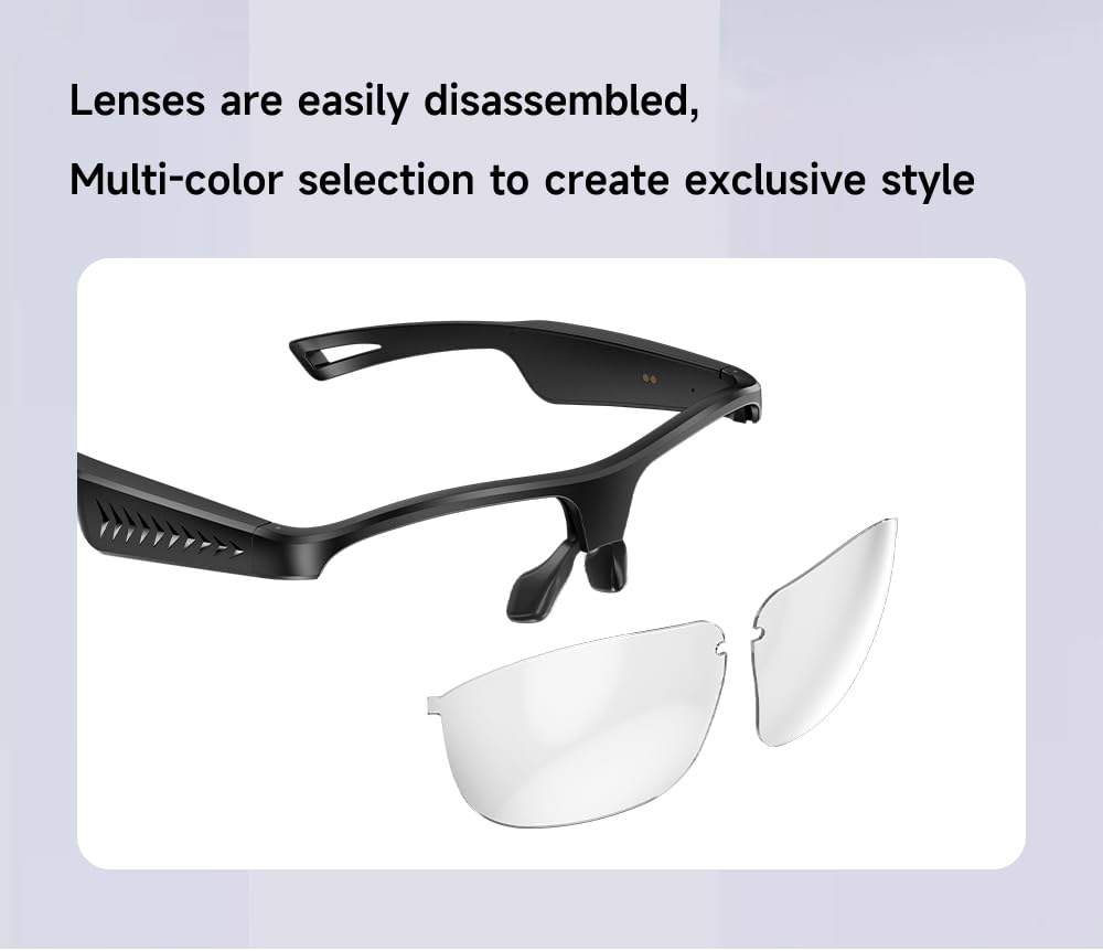 Domars Smart Glasses for Sports, AI Translator with 144 Languages, Bluetooth 5.0 Open-Ear Headphones, ENC Noise Cancelling, 4H Playtime, IPX5 Sweatproof, for Cycling/Running/Travel/Outdoor