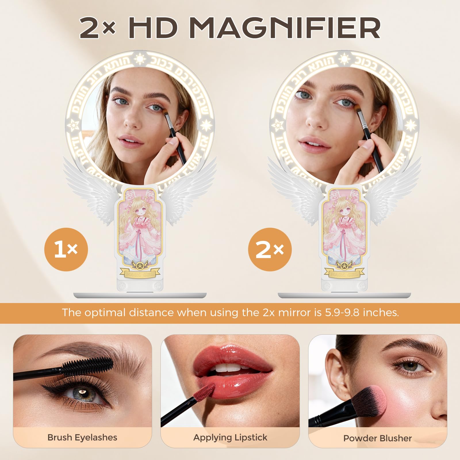 Domars 20cm Auto-Cleaning Makeup Mirror, 3 Colors & 10-Level Dimmable Touch Control, with Phone Holder, All-in-One Vanity Mirror for Streaming, Professional Makeup, Vlogging