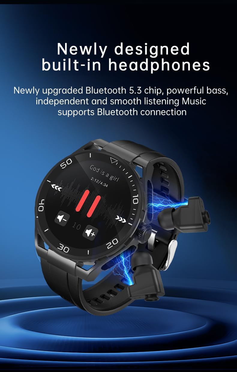 Domars Fusion 2-in-1 Smart Watch with Built-in TWS Earphones, 1.52" HD Display, 60-Day Battery, GPS Tracking, 100+ Sport Modes, Music Storage & Health Monitor for Men & Women