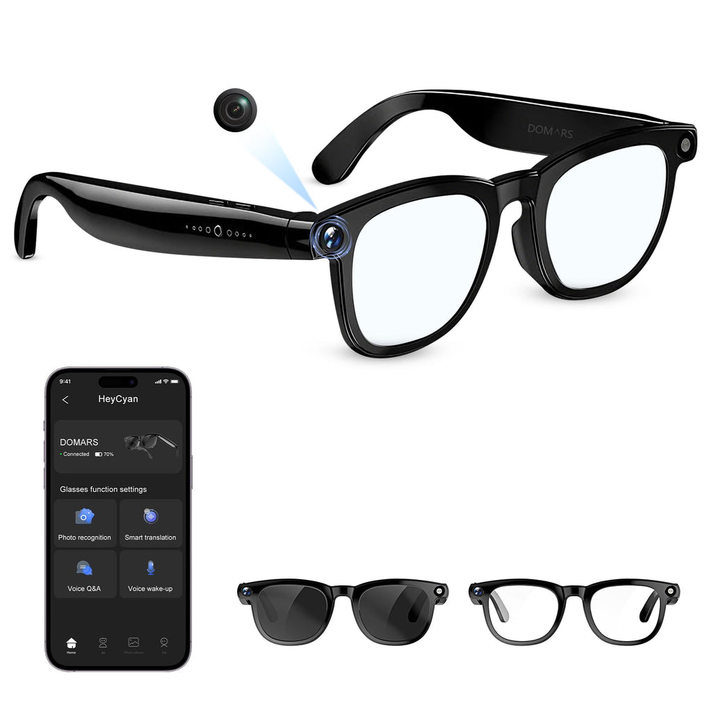 AI Smart Glasses with Camera, 164 Languages Real-Time Translation & ChatGPT/DeepSeek R1, Bluetooth 5.3 Camera Glasses, 12MP Video Recording, HiFi Stereo, IP67 Waterproof, for Travel/Office/Driving