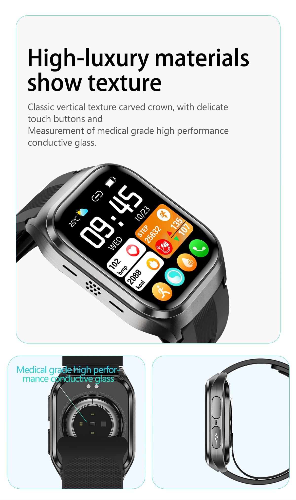 Domars Blood Pressure Smart Watch with Air Pump Cuff, 2.06" AMOLED, 530mAh 30-Day Battery, AI Wellness Analysis, Blood Oxygen/Temperature/Sleep Tracking, Bluetooth Call, Family Data Sync
