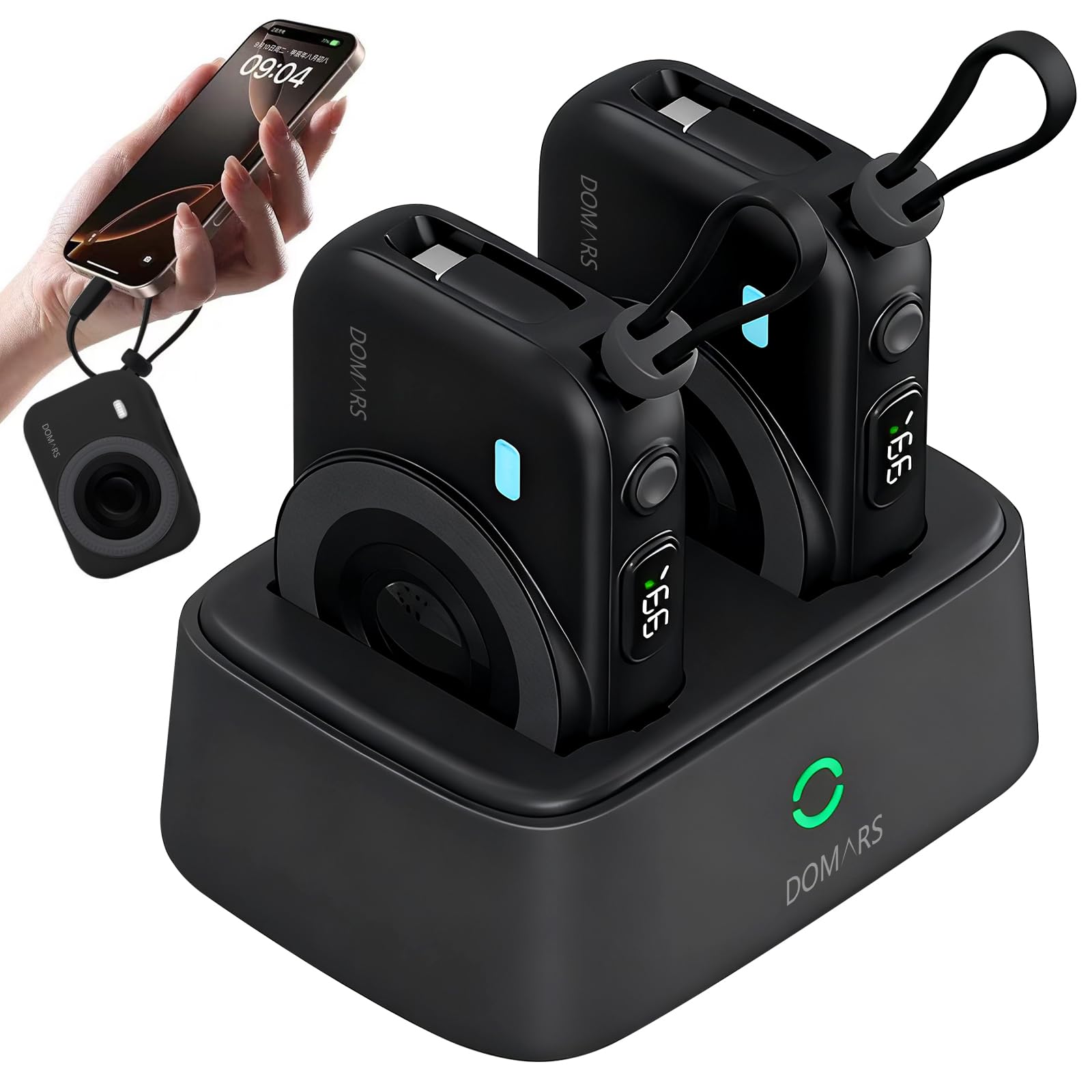 Domars Family Power Bank Station - 5-Port Shared Charging Hub with Multi-Device 10000mAh Portable Chargers, 22.5W Fast Charging, Built-in C/Lightning Cables, LED Display for Home Office Cafe Outdoor