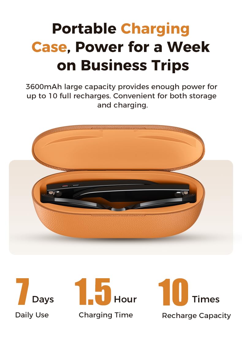 Domars Ultra AI Smart Glasses with 3600mAh Charging Case, 8MP Camera, Built-in ChatGPT, Voice Assistant, Hands-Free Recording & Translation, 32GB Memory, for Travel & Office