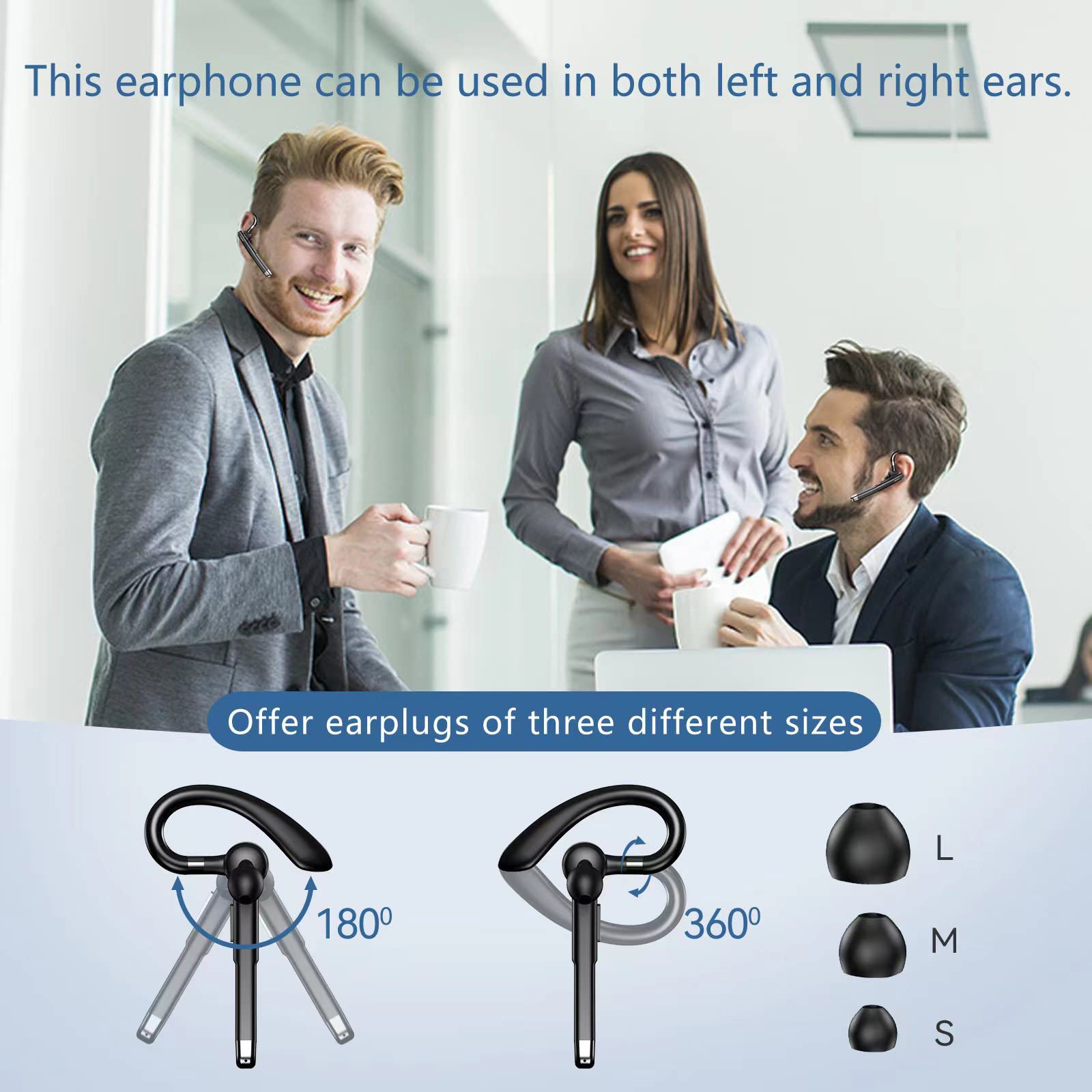 Domars Bluetooth Headset V5.1 for Work, Wireless Earpiece with Mic & 1000mAh Charging Case, 42H Playtime, Dual-Mic Noise Cancelling, Hands-Free Trucker Headphones for Driving, Office & Phone Calls
