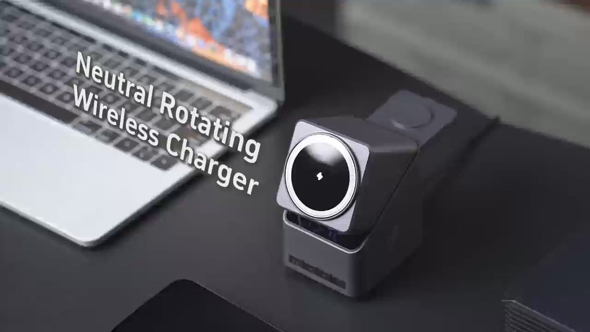 Domars Magnetic Wireless Charging Station,4-in-1 wireless charger,with 180° Auto-Rotation & Clock,Fast 15W Charger for iPhone 17-12 Series,Apple Watch, AirPods,Qi-Enabled Android Phones